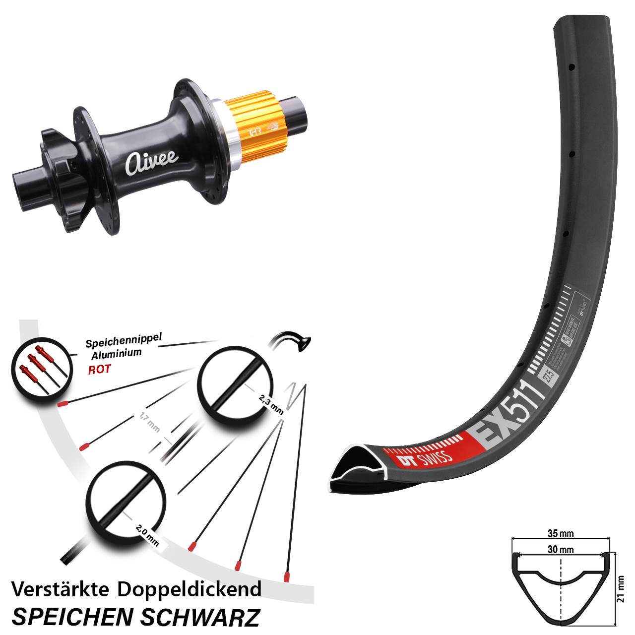 Disc Hinterrad 29 Zoll DT Swiss EX 511 Aivee Shimano Micro Spline 12x148