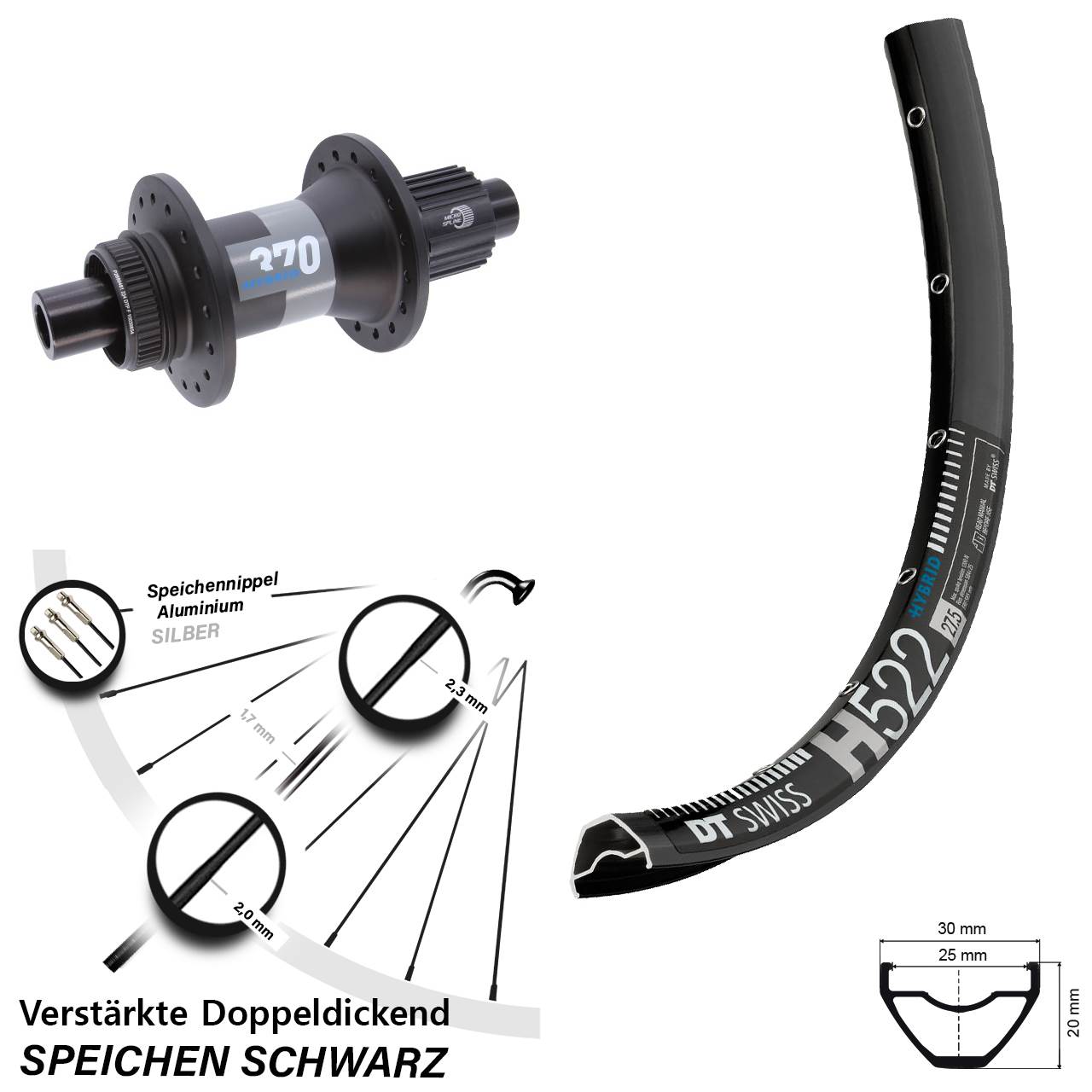 verstärkt H522 DT Swiss 370 Hybrid 29 Zoll Hinterrad Centerlock 12x148 Boost Micro Spline