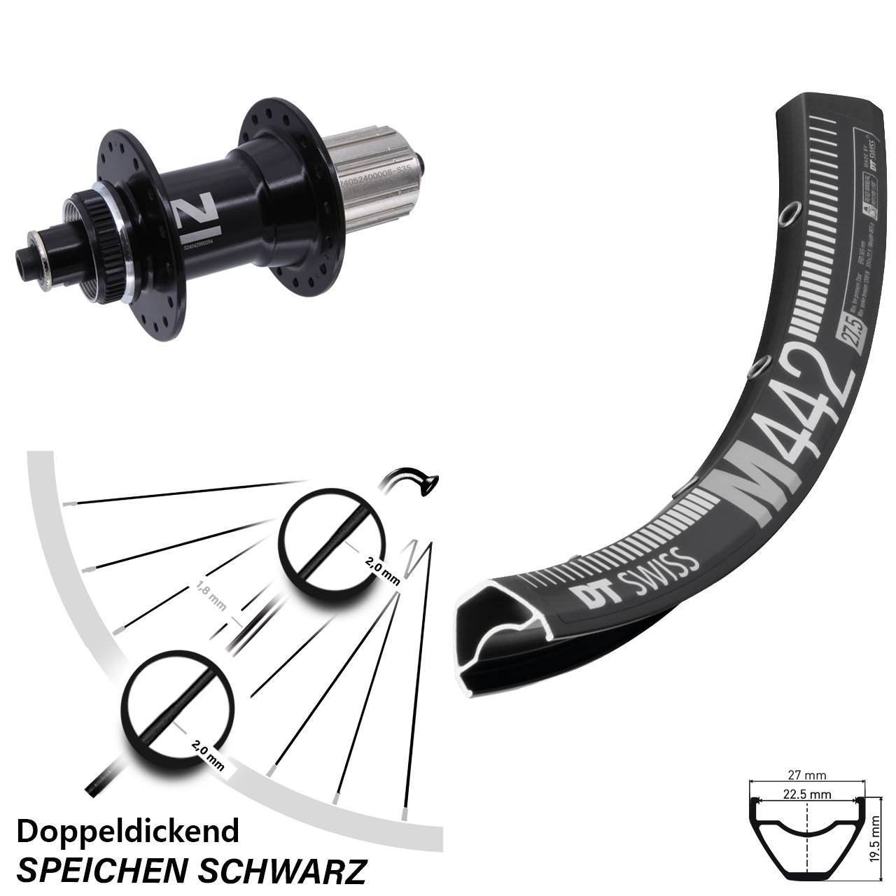 28-29 Zoll DT Swiss M 442 Disc Novatec D042SB Hinterrad Centerlock 8-12 fach