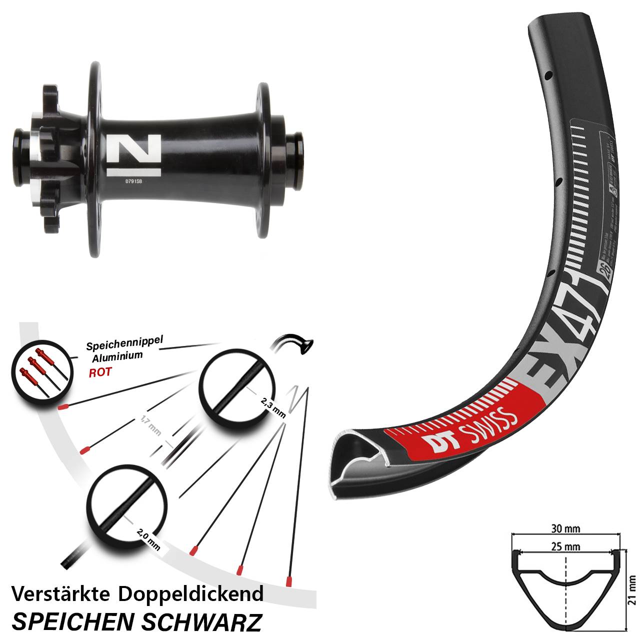 6-Loch Vorderrad 15x100 26 Zoll DT Swiss EX471 Novatec D791