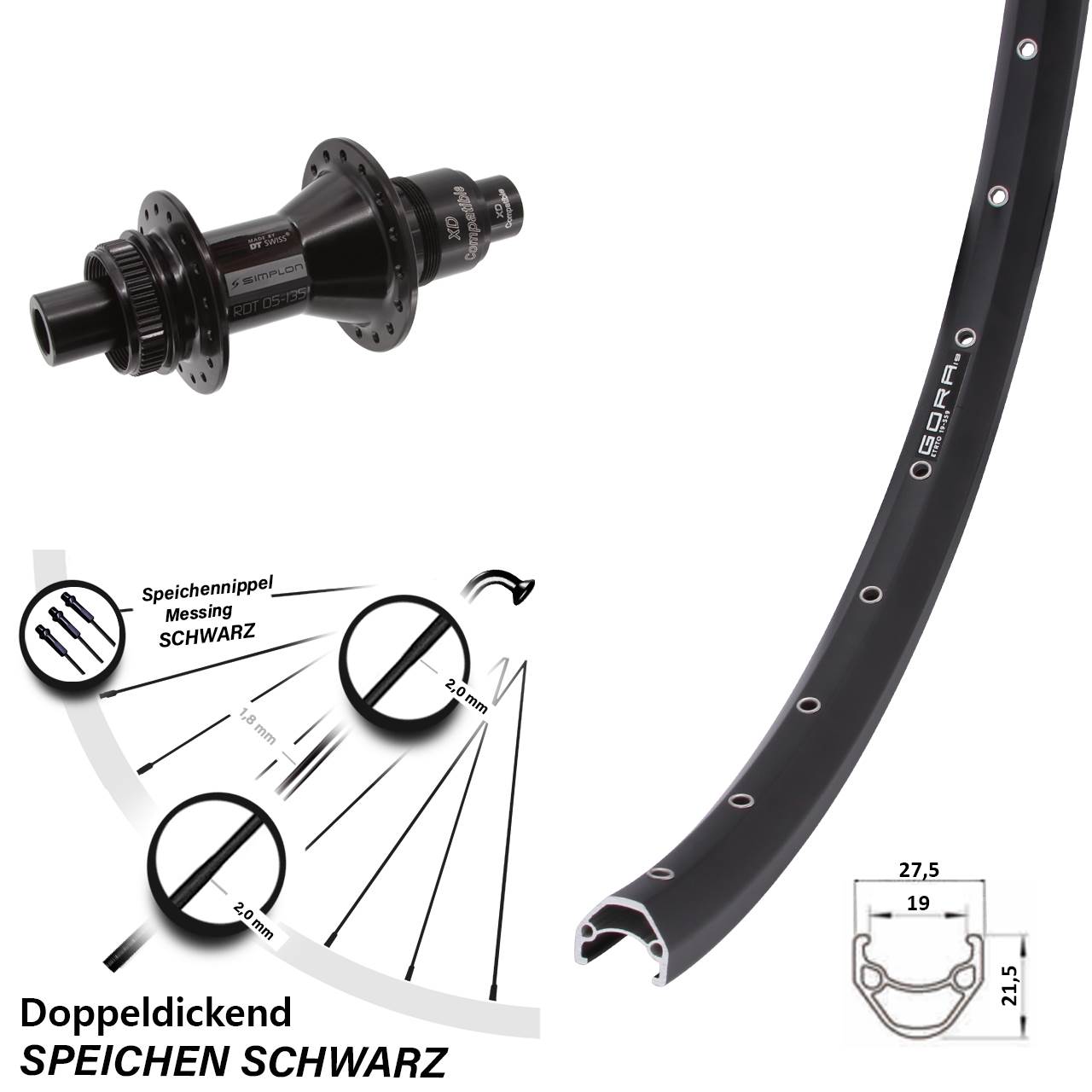 26 Zoll Gora 19 DT Swiss 370 Centerlock Hinterrad 12x142 XD
