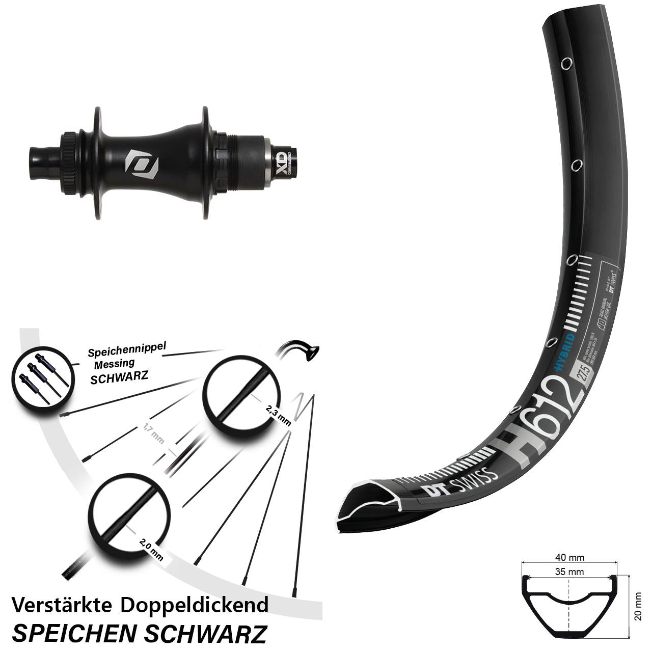 Centerlock Hinterrad 27,5 Zoll DT Swiss H 612 Syncros Boost SRAM XD 12x148