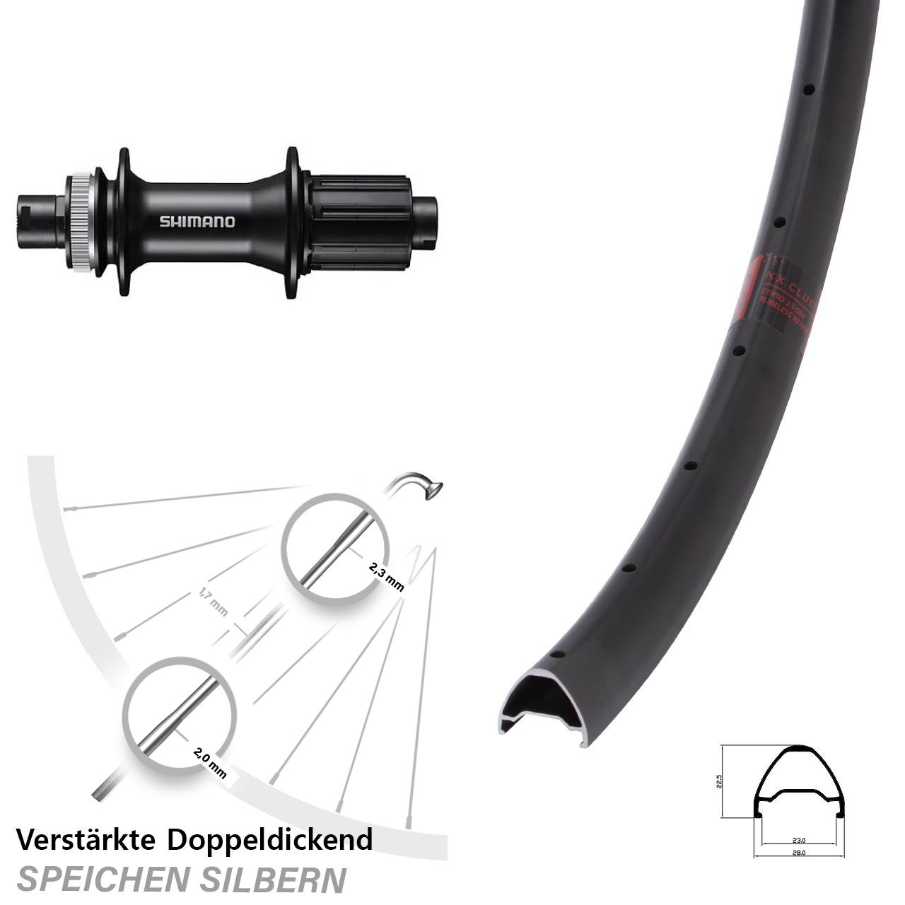 26 Zoll KX Clue Shimano FH-MT400 Disc Hinterrad 12x142 8-11 fach