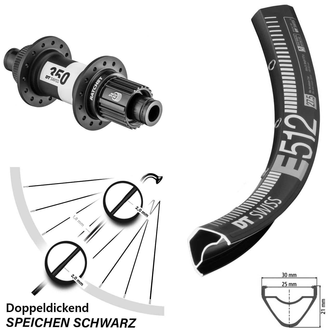 Centerlock Hinterrad 650B DT Swiss E512-350 Shimano Micro Spline 12x142