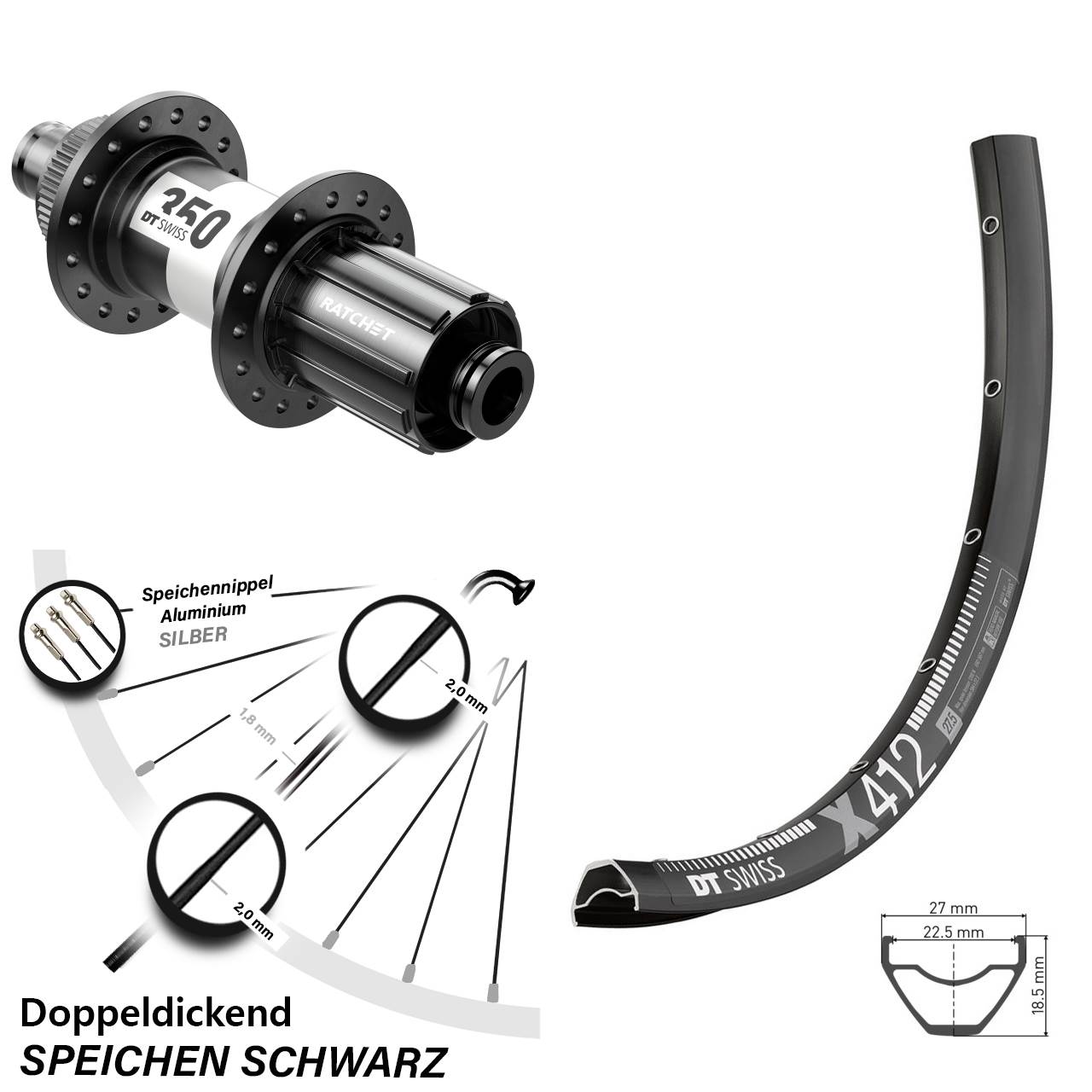 29 Zoll DT Swiss X 412-350 Disc Hinterrad 12x142 8-11 fach HG