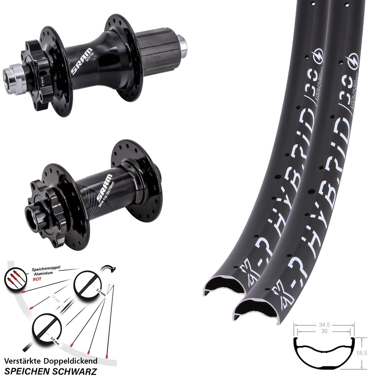 KX-R Hybrid 30 Sram 716 746 29 Zoll Disc Laufradsatz 15x110 12x148 8-11 fach