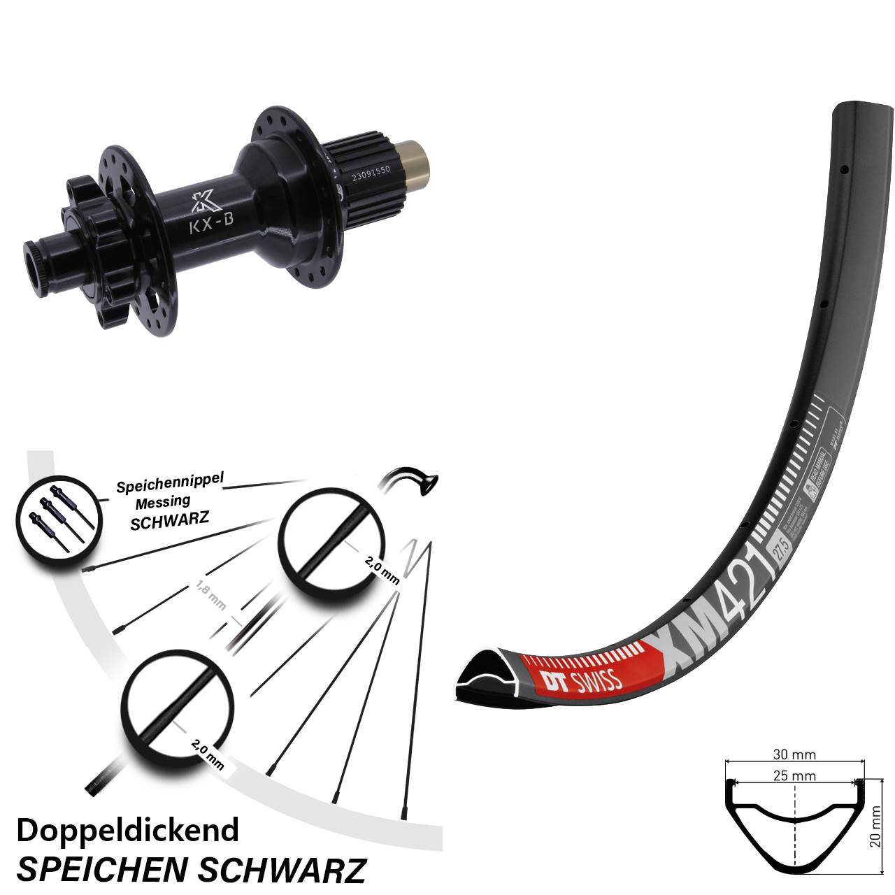 27,5 Zoll DT Swiss XM 421 Hinterrad KX-B 6-Loch Micro Spline 12x148