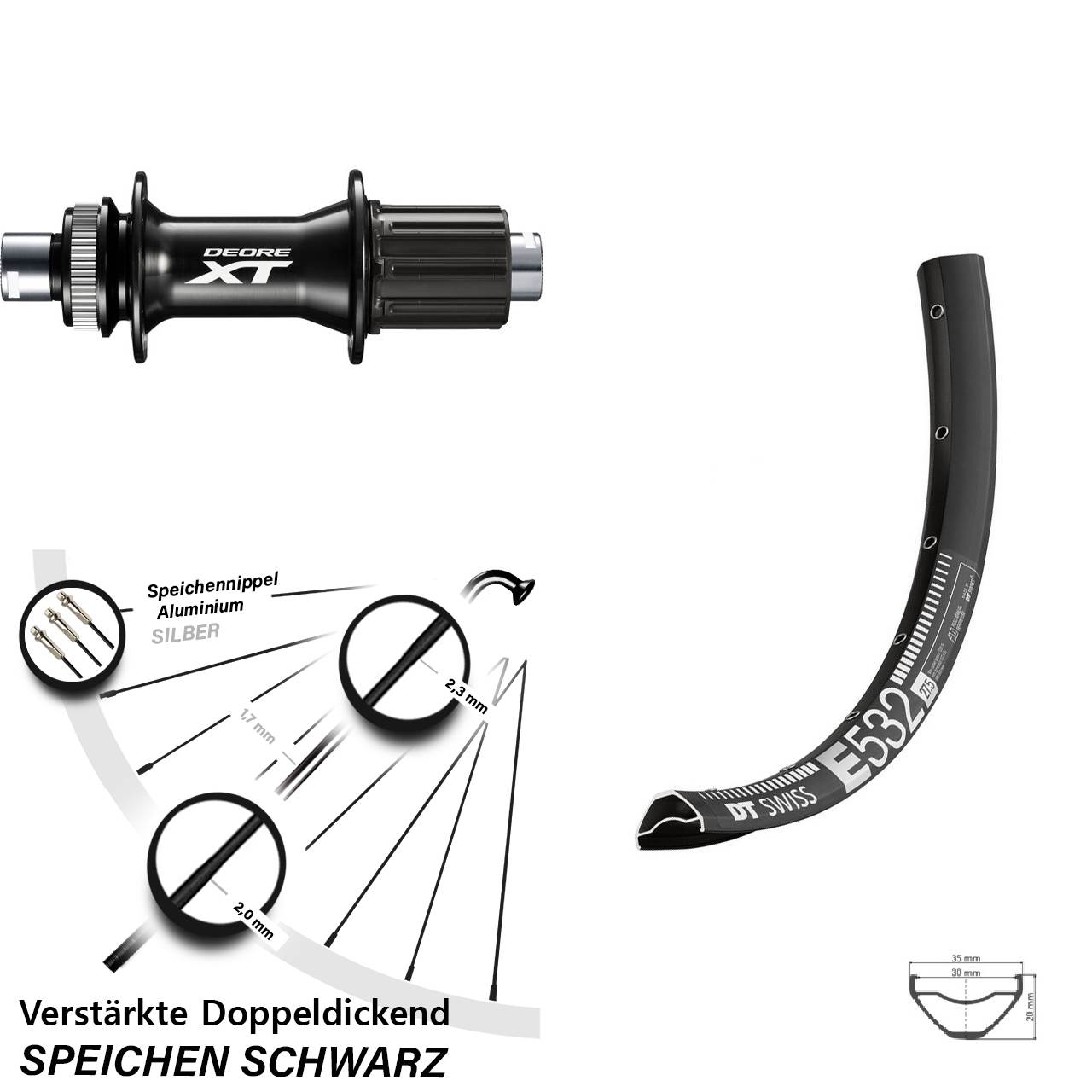 DT Swiss E532 Shimano XT FH-M8010-B 29 Zoll Hinterrad Centerlock 12x148 8-11 fach