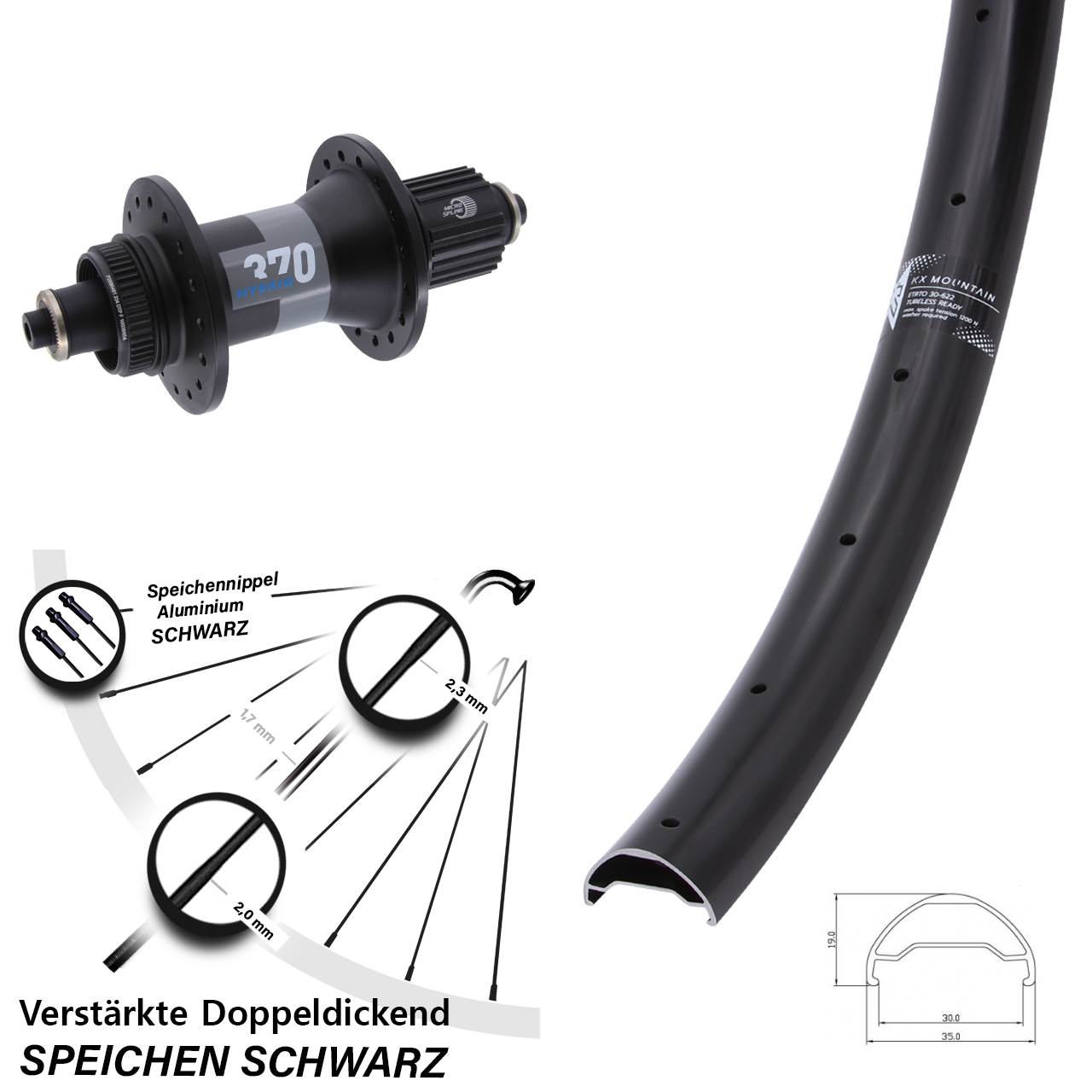 Boost Disc Hinterrad QR 29 Zoll KX Mountain DT Swiss 370 Hybrid Micro Spline