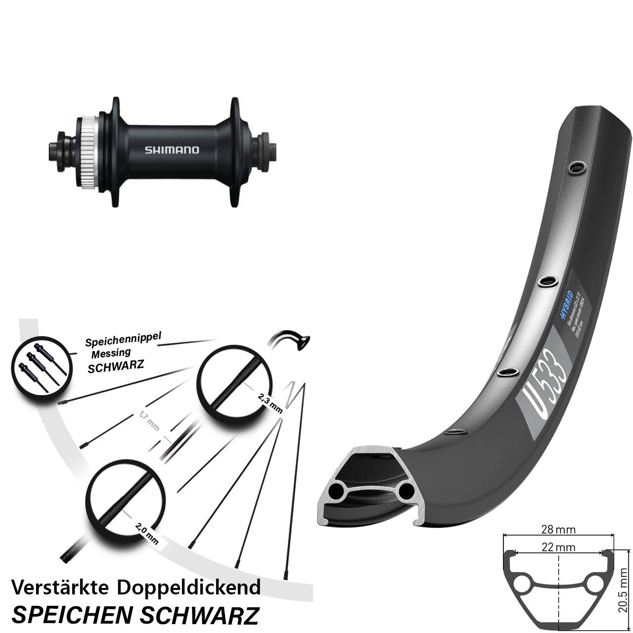 Disc Laufrad 29 Zoll DT Swiss U533 Shimano HB-M4050 für Schnellspanner