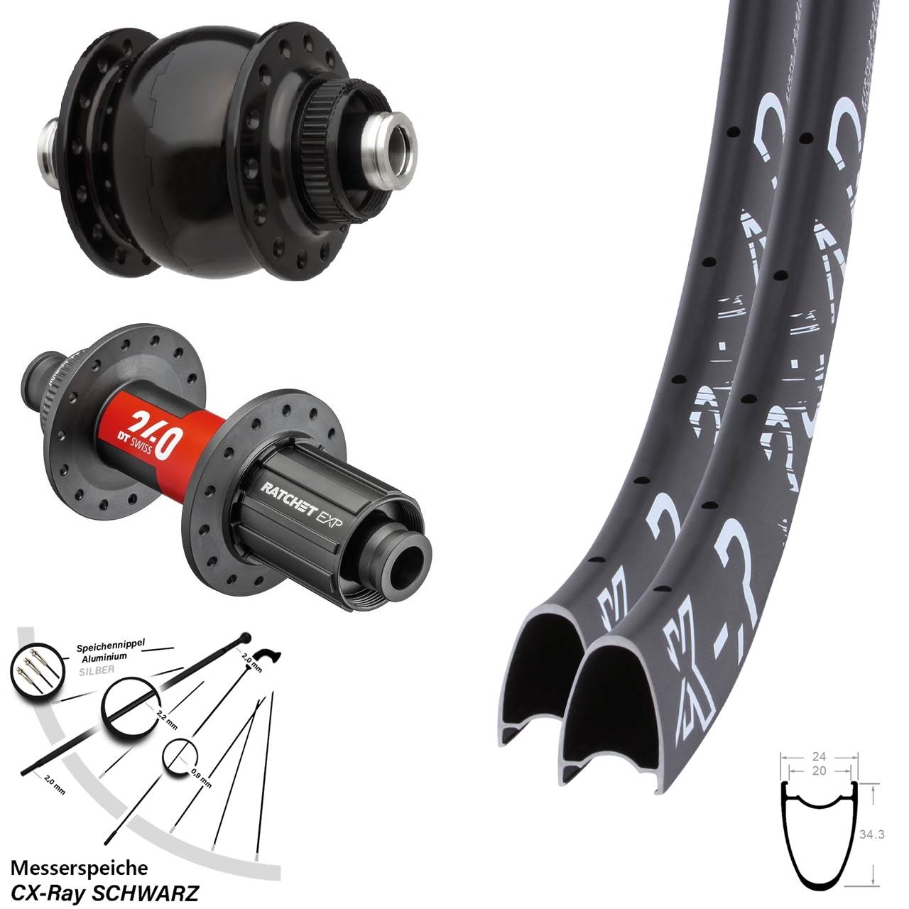 KX-R Road DT Swiss 240 EXP SON delux 28 Zoll Disc Laufradsatz 12x100/142 CX-Ray 11-12 fach