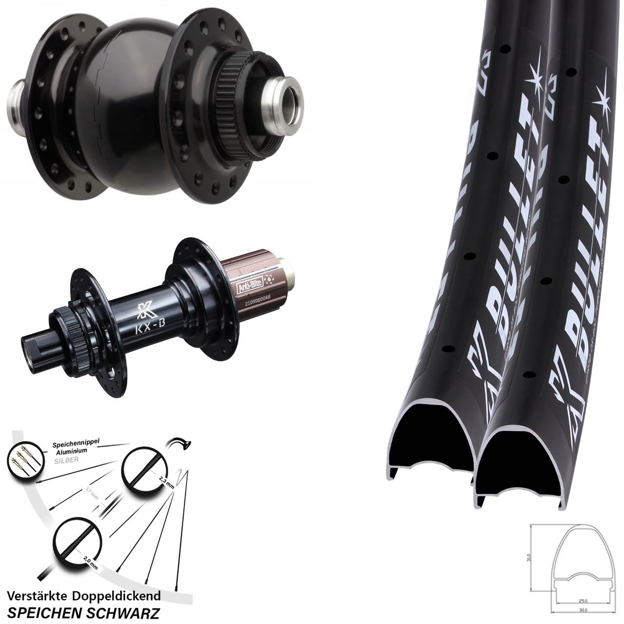 28 Zoll KX-Bullet SON 28 Boost Laufradsatz Centerlock 8-12 fach HG