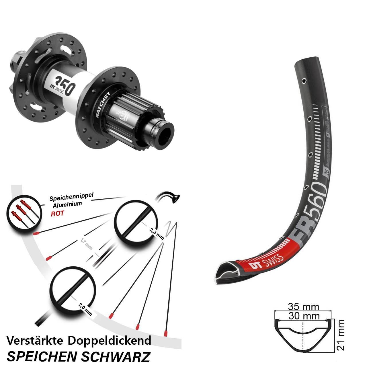 Boost 6-Loch Hinterrad 12x148 26 Zoll DT Swiss FR560-350 Micro Spline