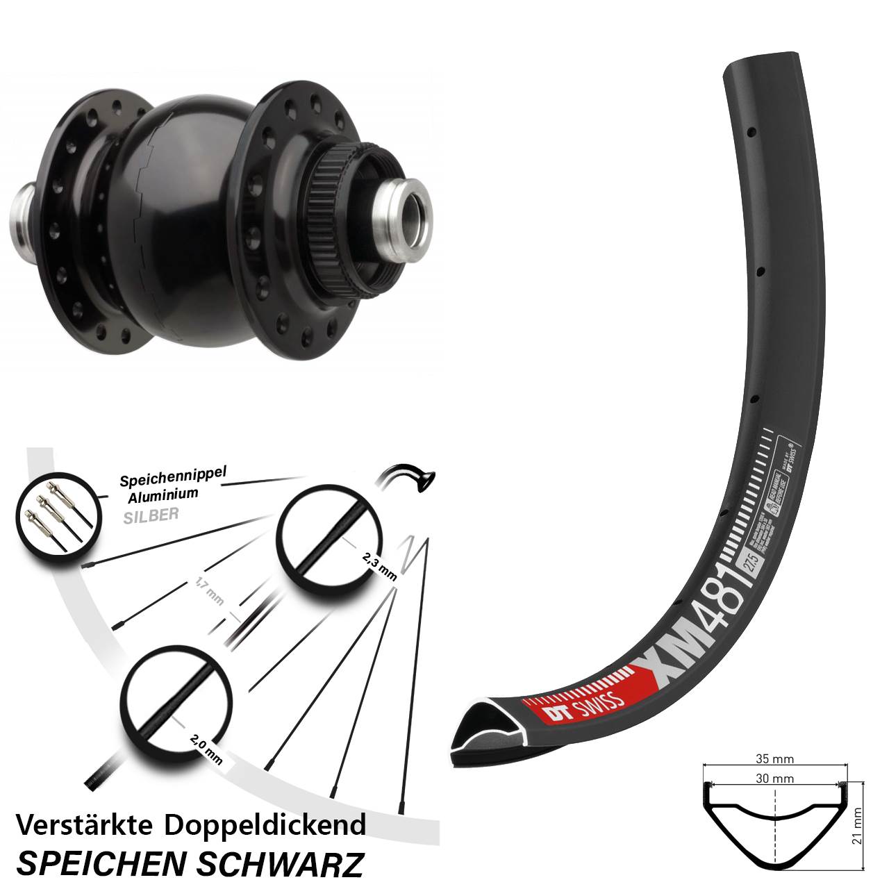29 Zoll DT Swiss XM 481 SON 28 Dynamo-Vorderrad Centerlock 12x110 Boost