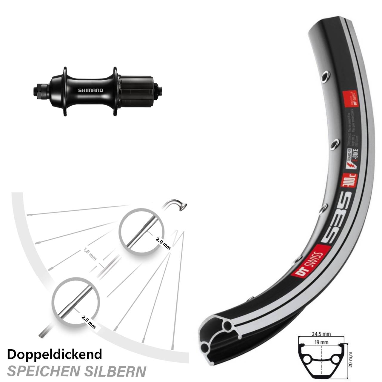Hinterrad 28 Zoll DT Swiss 535 Shimano FH-RS300