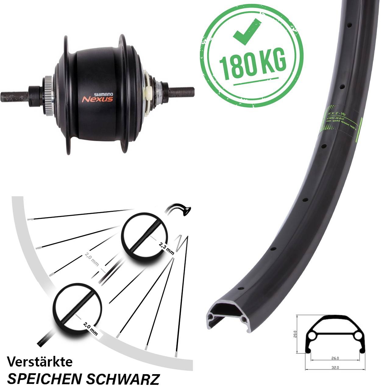 26 Zoll Hinterrad KX Evo Shimano Nexus 8 Gang