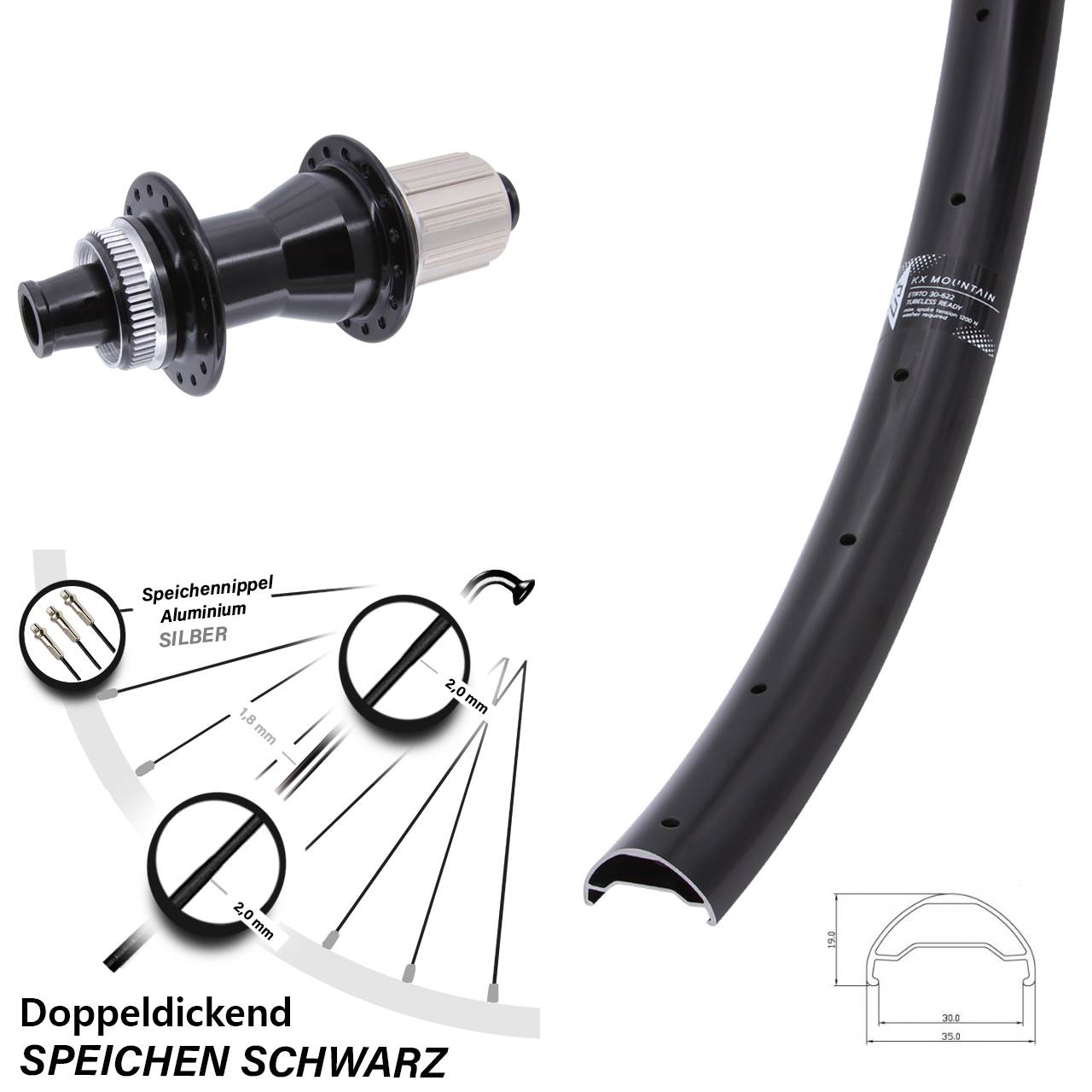 29 Zoll KX Mountain TR Novatec CL142 Disc Hinterrad 12x142 8-12 fach