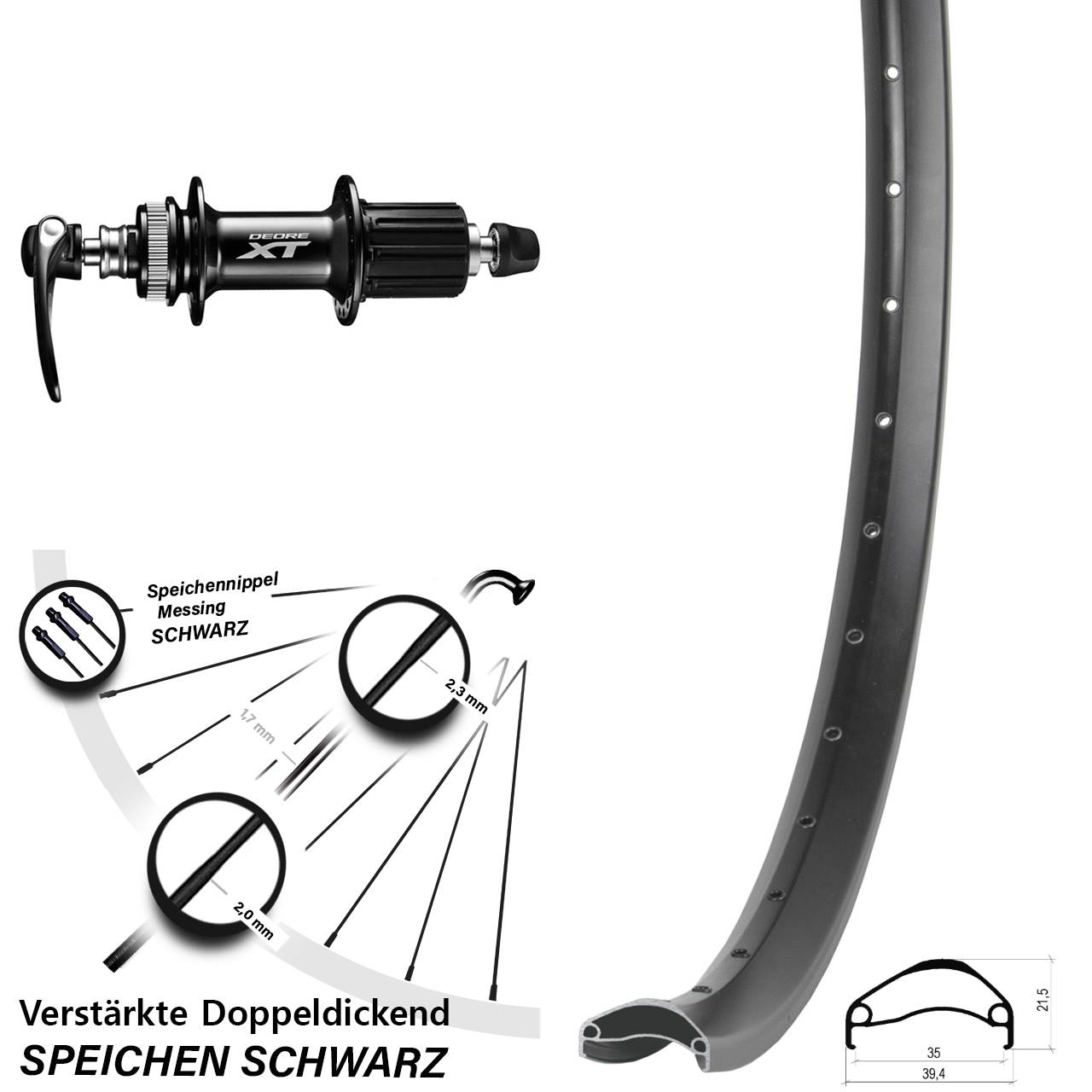 Disc Laufrad 29 Zoll Ambrosio E35 Shimano XT 8-11 fach für Schnellspanner