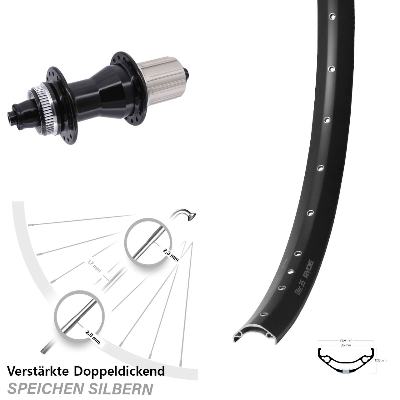 Hinterrad 29 Zoll Ryde Disc 35 Novatec CL135 8-12 fach HG für Schnellspanner