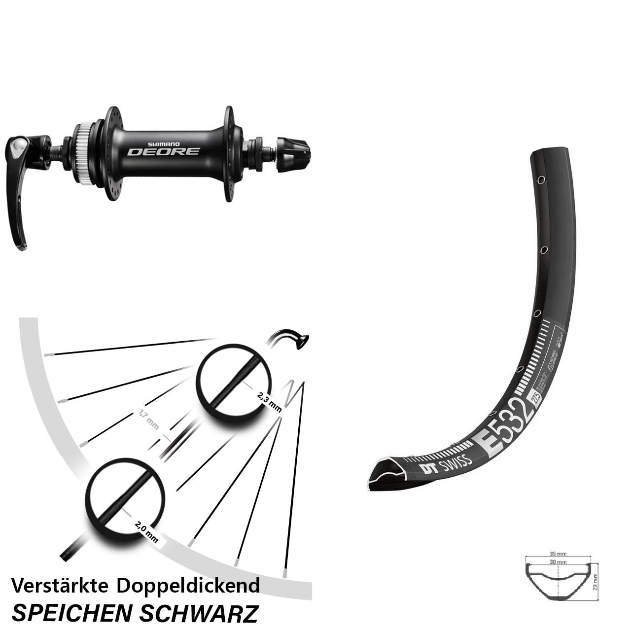 Centerlock Vorderrad QR 27,5 Zoll DT Swiss E532 Shimano Deore HB-M6000