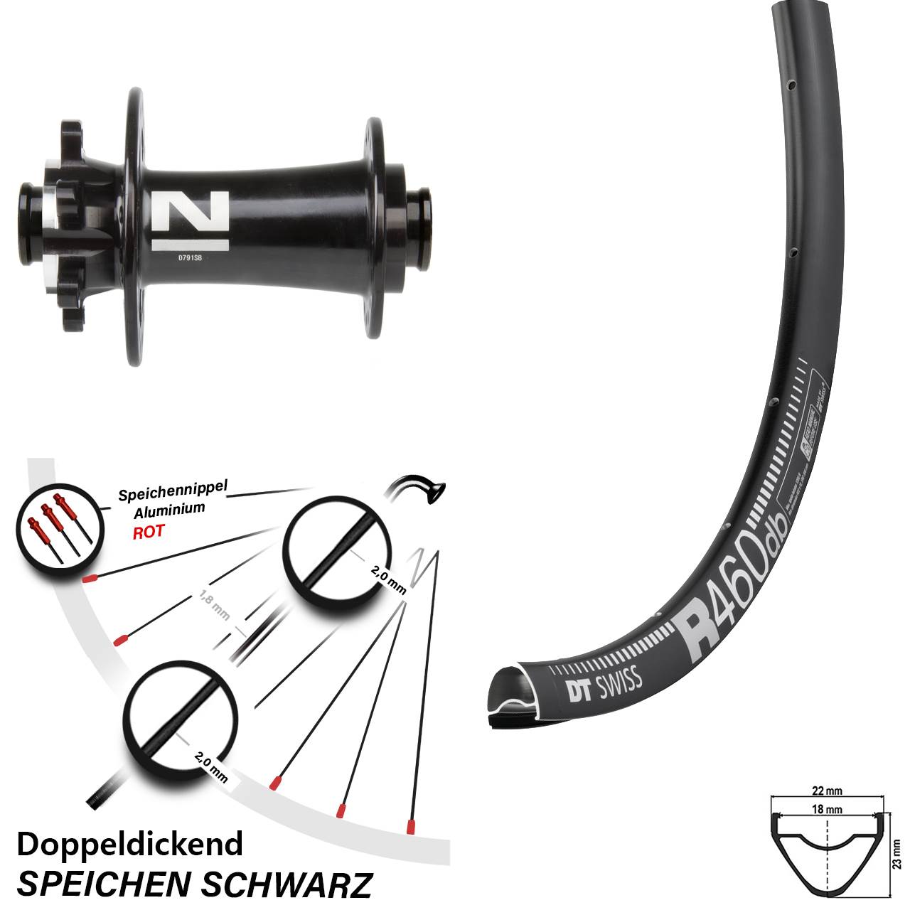 28 Zoll Vorderrad Novatec D791 DT Swiss R 460 DB Road Disc 12x100 mm 6-loch