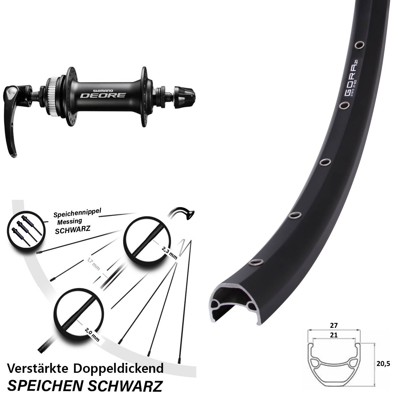 29 Zoll Gora 21 Shimano Deore Centerlock Vorderrad QR