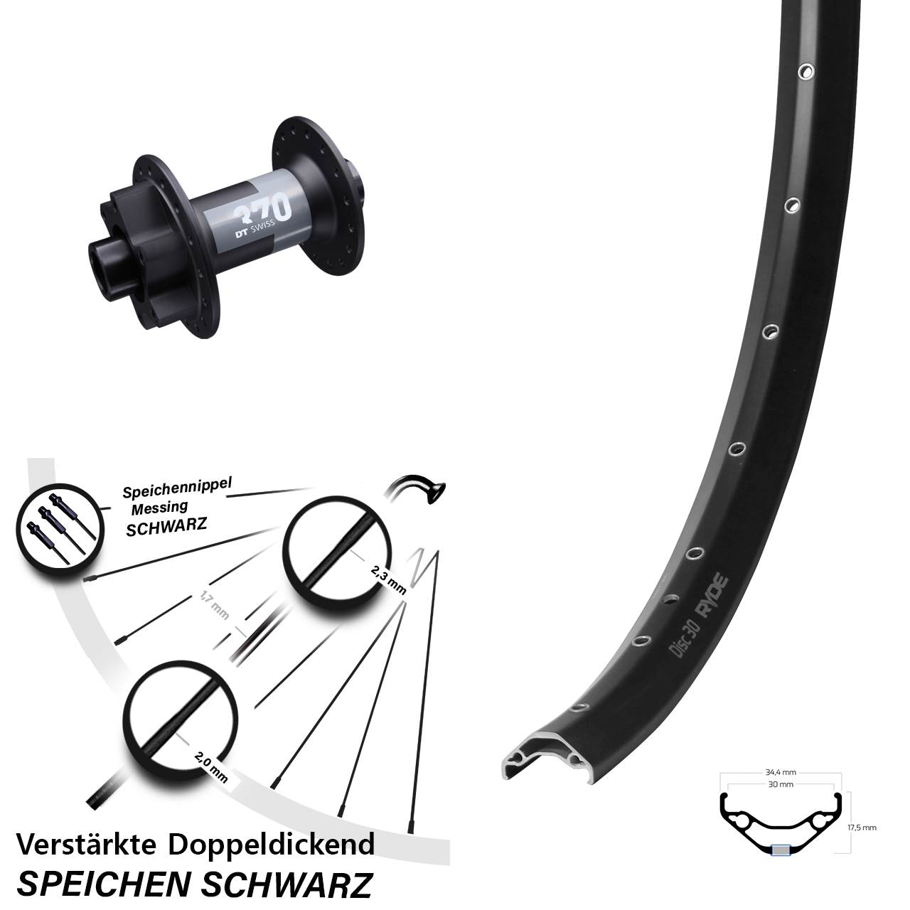 Vorderrad 29 Zoll Ryde Disc 30 DT Swiss 370 15x100