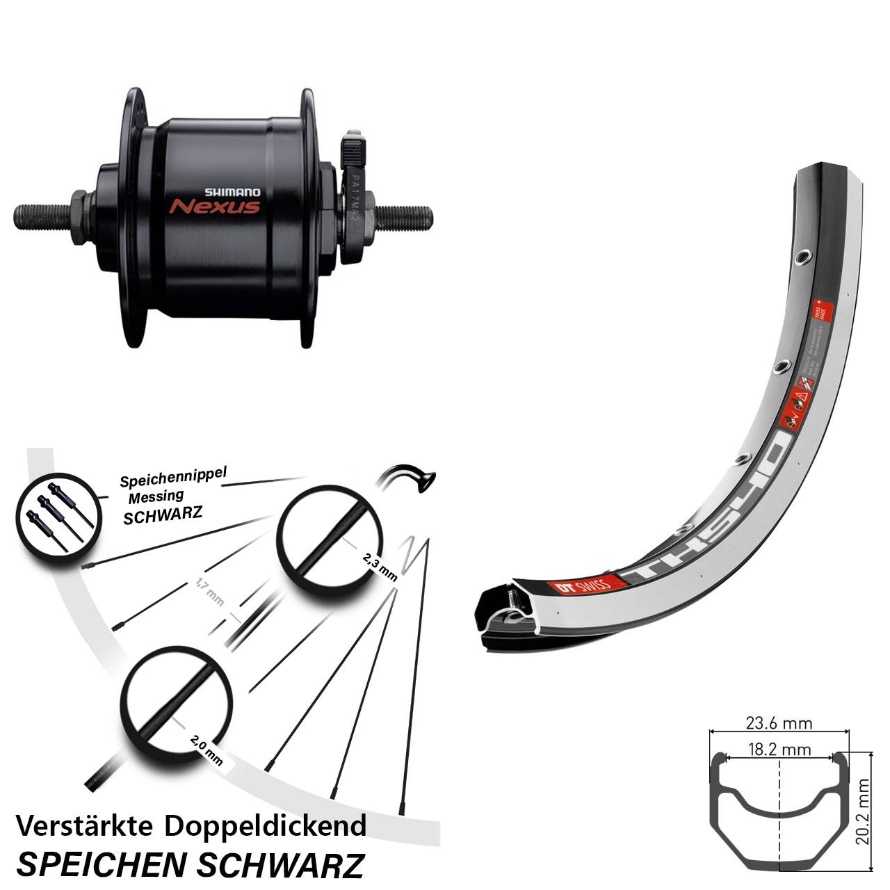 Nabendynamolaufrad 28 Zoll DT Swiss TK 540 Shimano DH-C3000-3N Vollachse