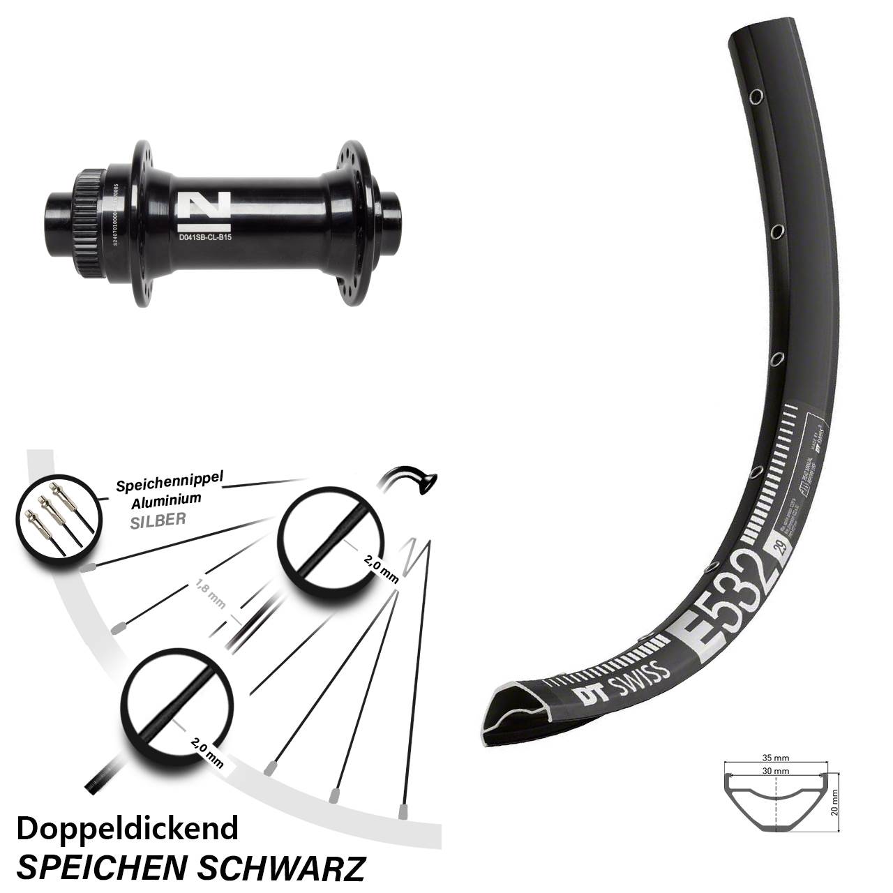 Centerlock Vorderrad 29 Zoll DT Swiss E532 Novatec D041SB 15x110 Boost
