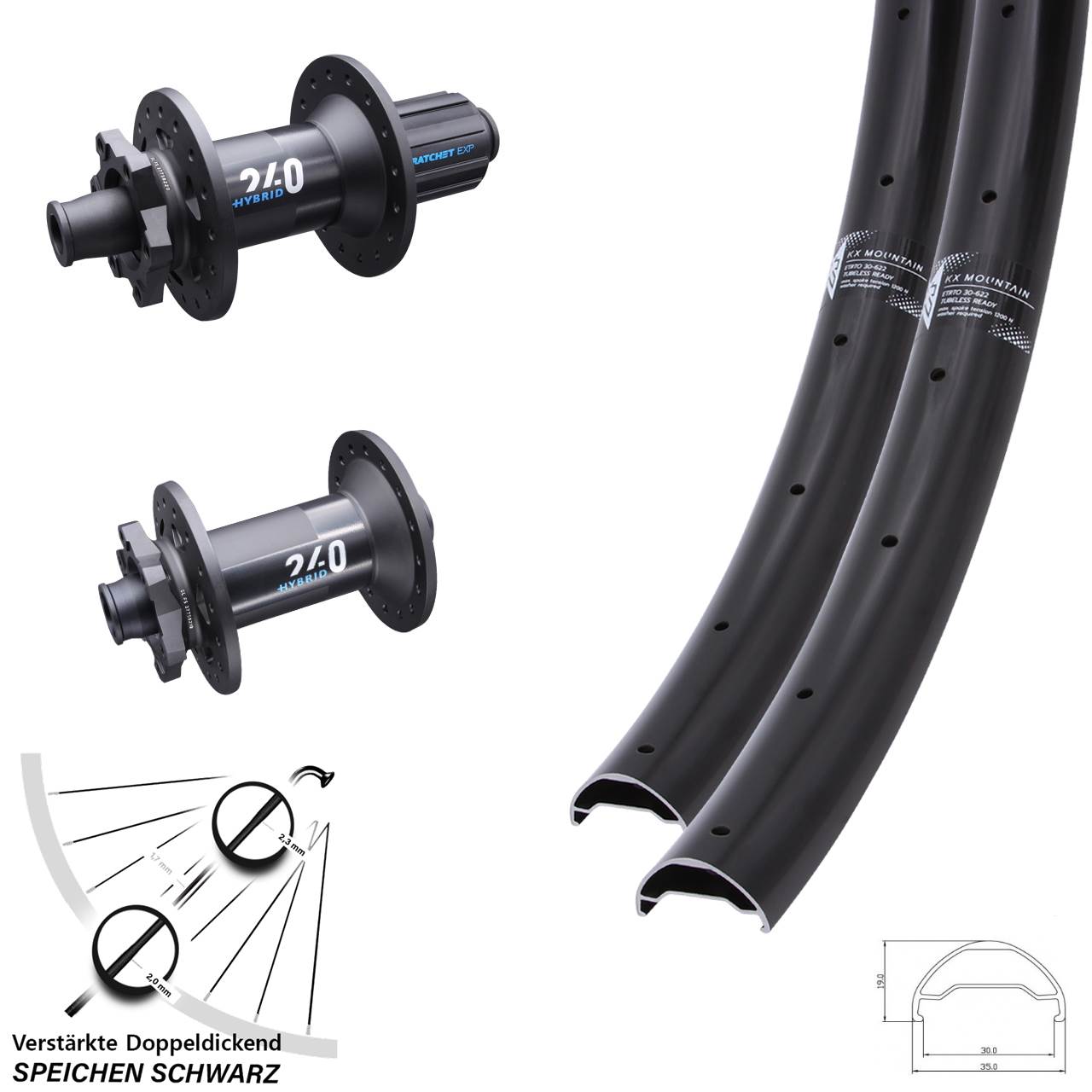 29 Zoll KX Mountain TR DT Swiss 240 Hybrid Laufradsatz Boost 6-Loch 8-11 fach