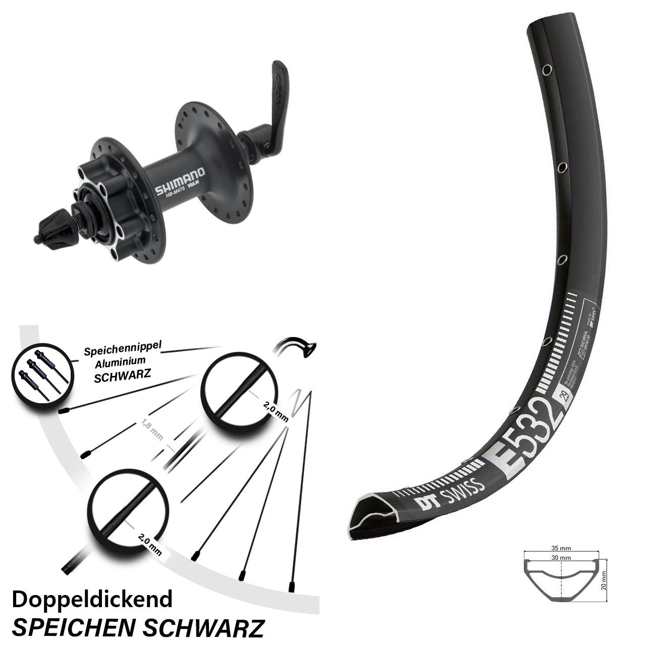 29 Zoll DT Swiss E532 Shimano Alivio Disc Vorderrad QR