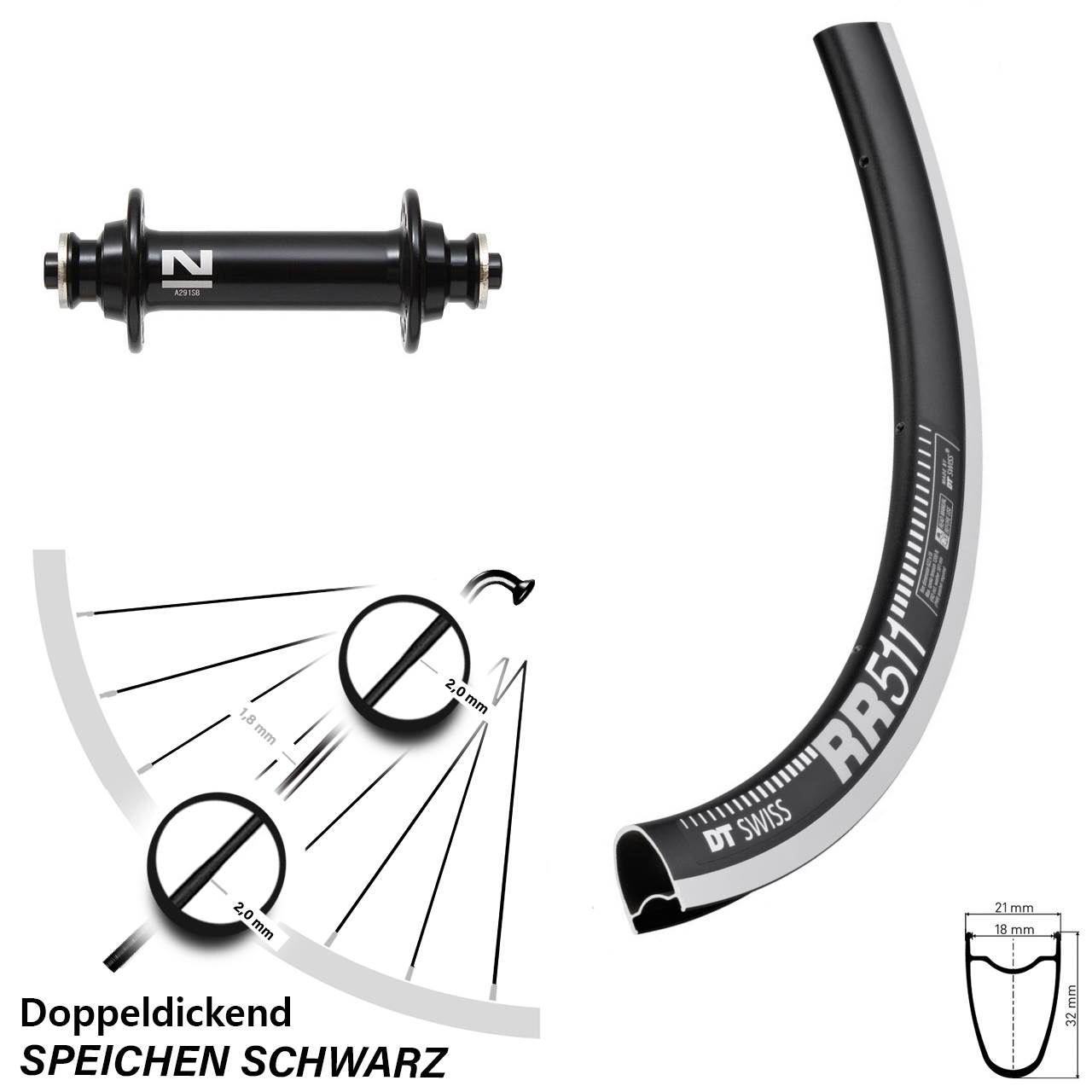Novatec A291SB DT Swiss RR511 Vorderrad 28 Zoll QR