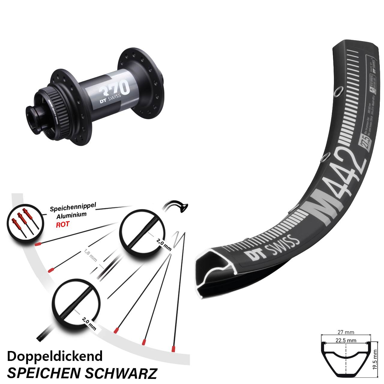 29 Zoll DT Swiss M 442 370 Centerlock Vorderrad 12x100