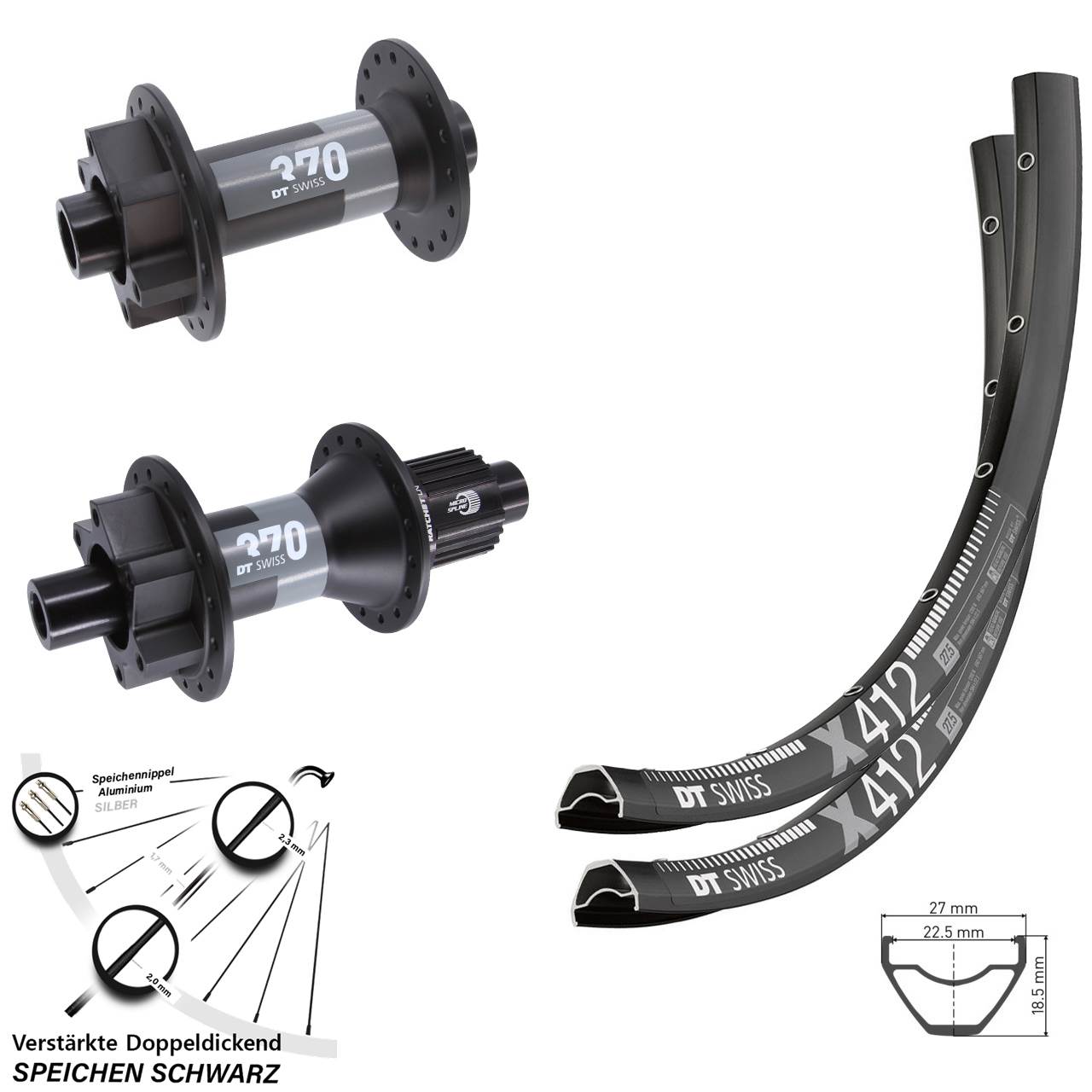 Disc Laufrad-Satz 28-29 Zoll DT Swiss X 412-370 Shimano Micro Spline 15x110 12x148