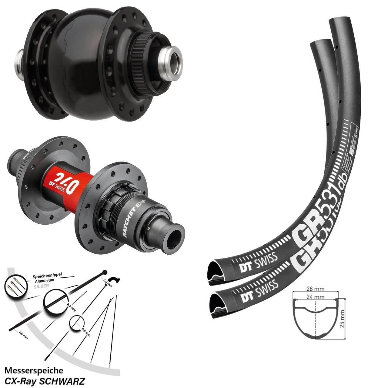 29 Zoll DT Swiss GR531-240 EXP SON 28 Laufradsatz Disc 12x100/142 XDR 11-12 fach CX-Ray