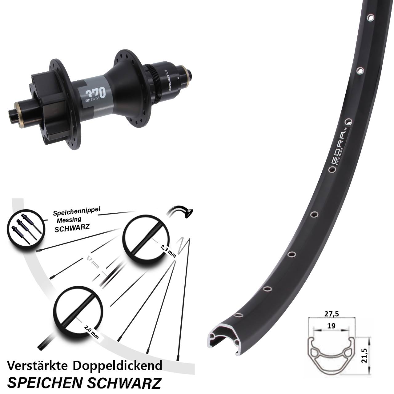 Disc Laufrad für Schnellspanner 26 Zoll Gora 19 DT Swiss 370 SRAM XD