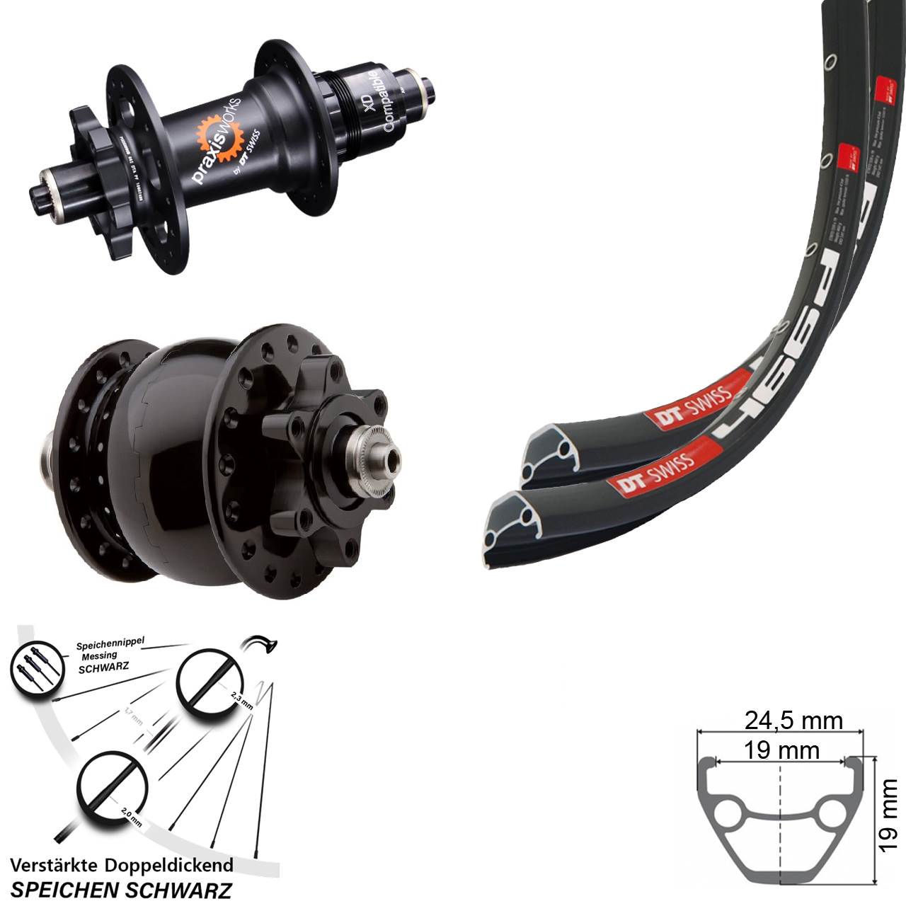 DT Swiss 466d 350 SON 28 Zoll Disc Laufradsatz für Schnellspanner XD 11-12 fach