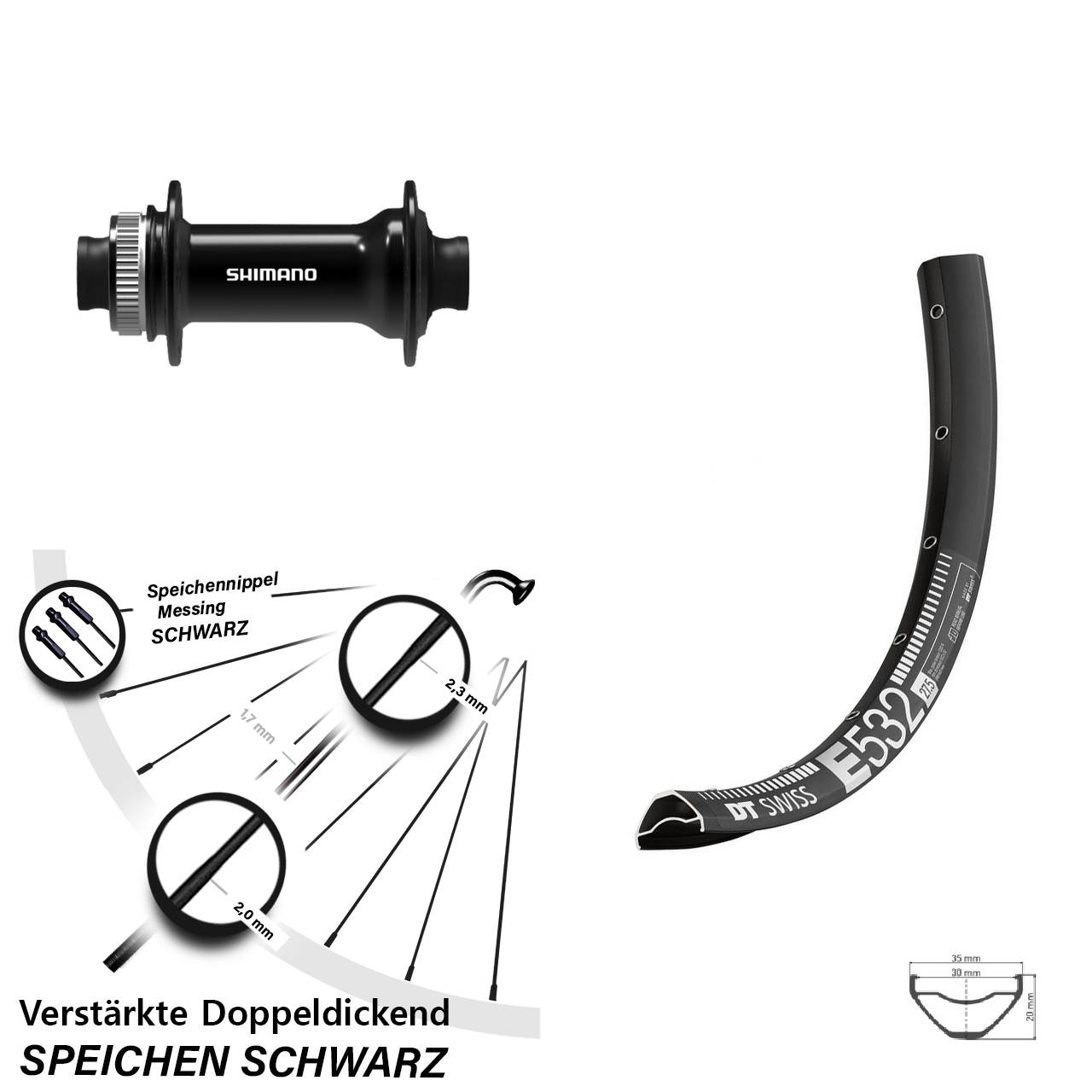 Vorderrad Centerlock 15x100 29 Zoll DT Swiss E 532 Shimano HB-TC500