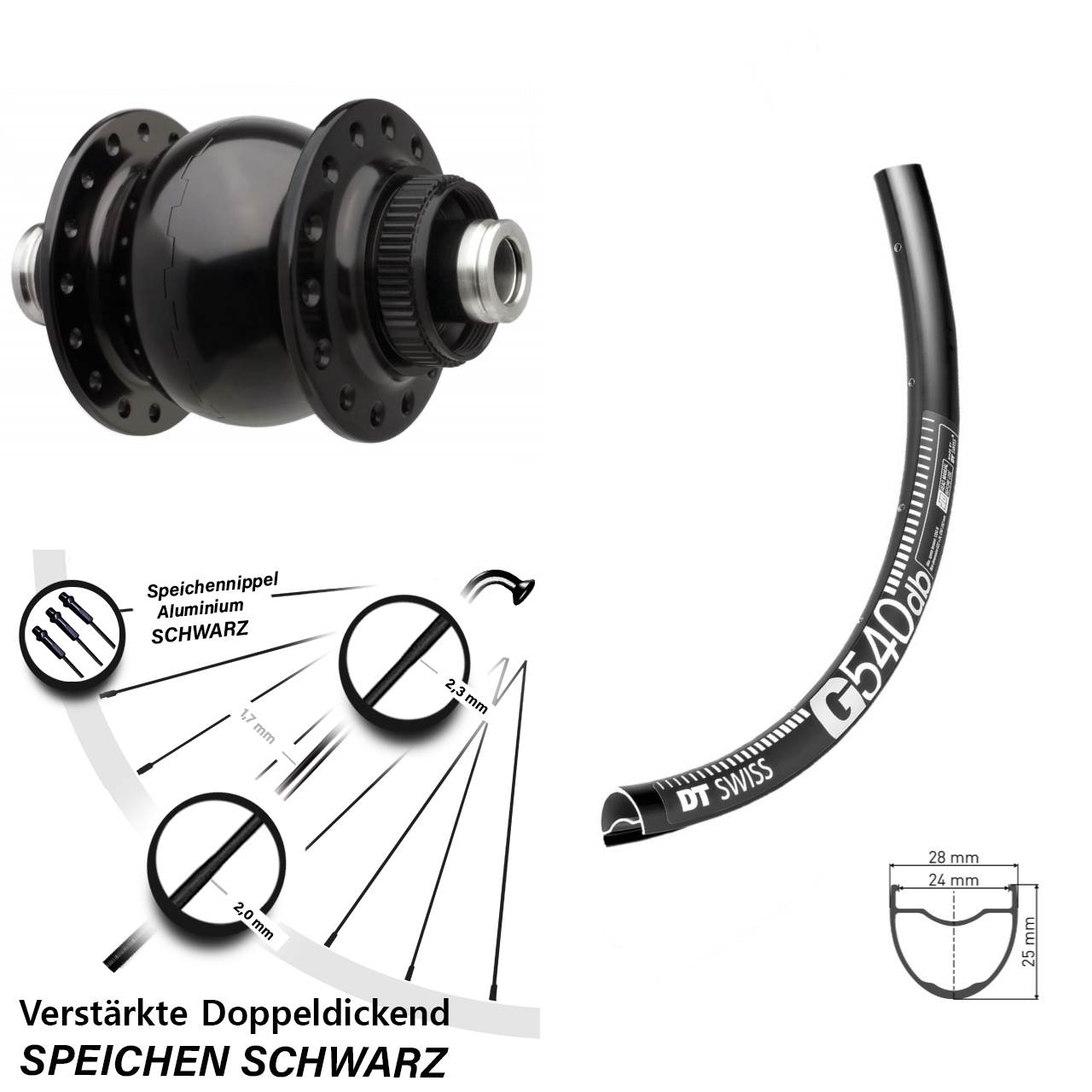 SON 28-12 Boost Centerlock 110 mm DT Swiss G 540 Vorderrad 28-29 Zoll Gravel verstärkt