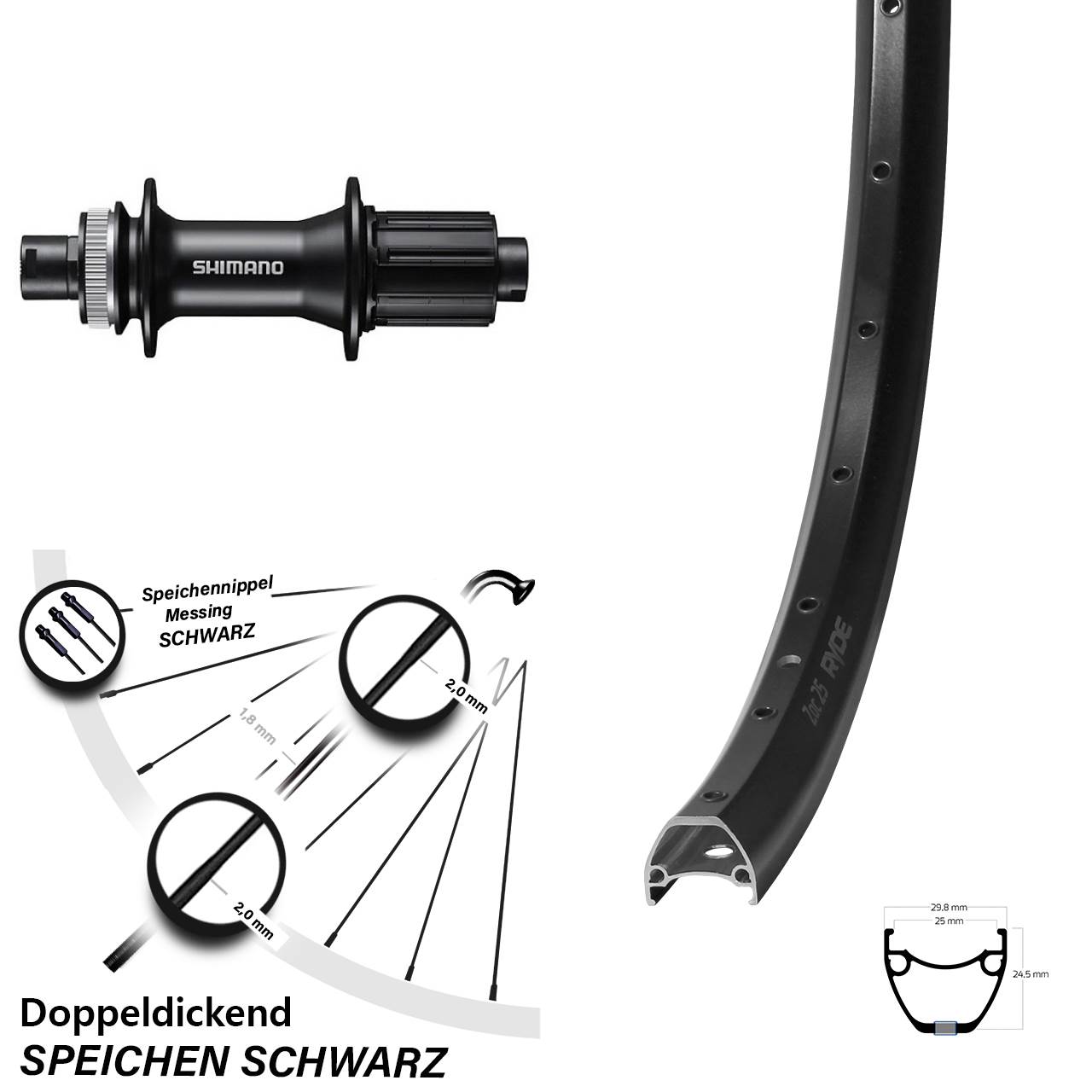 Ryde ZAC 25 Shimano FH-MT400 28 Zoll Disc Laufrad 12x142 8-11 fach HG