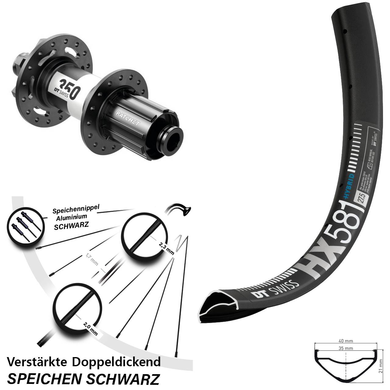 27,5 Zoll DT Swiss HX 581-350 Disc Laufrad 12x148 8-11 fach HG
