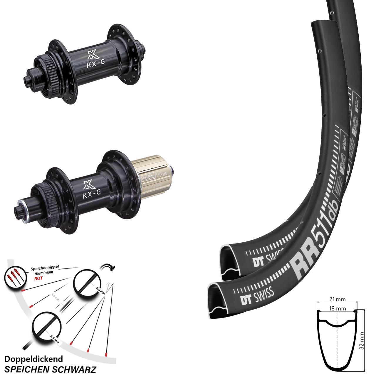 Laufradsatz 28 Zoll DT Swiss RR511 Nabe KX-G 8-12 fach Disc QR 100/135 mm