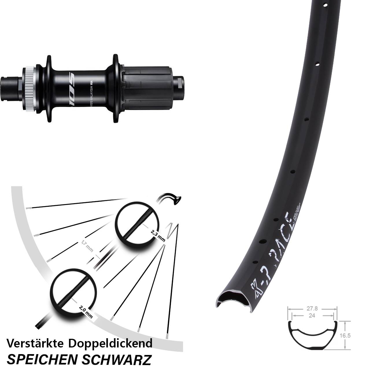 28 Zoll KX-R Race Shimano 105 Centerlock Hinterrad 12x142 8-12 fach HG
