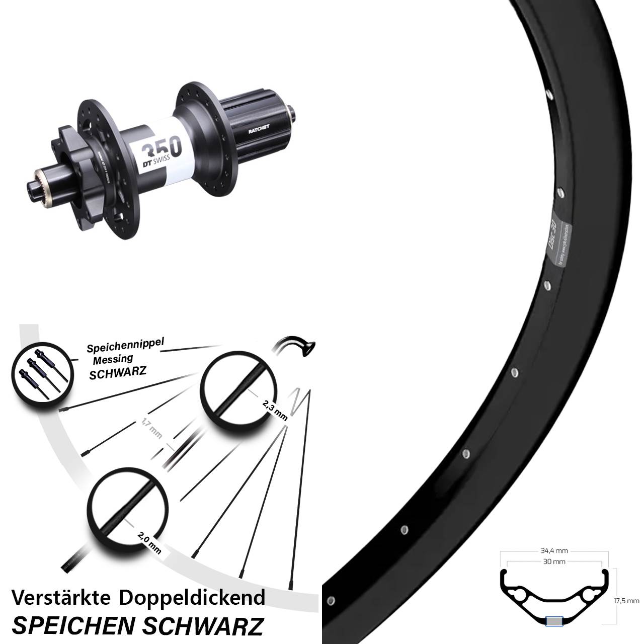 Ryde Disc 30 DT Swiss 350 29 Zoll Disc Hinterrad für Schnellspanner 8-11 fach HG