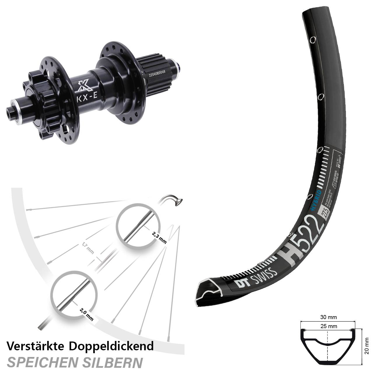 DT Swiss H522 KX-E Heavy Duty 28-29 Zoll Hinterrad 6-Loch QR Micro Spline