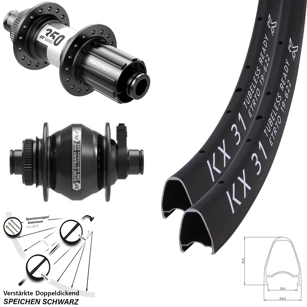 Disc Laufradsatz 28 Zoll KX31 DT Swiss 350 Shutter PL-7 11-12 fach HG 12x100/142