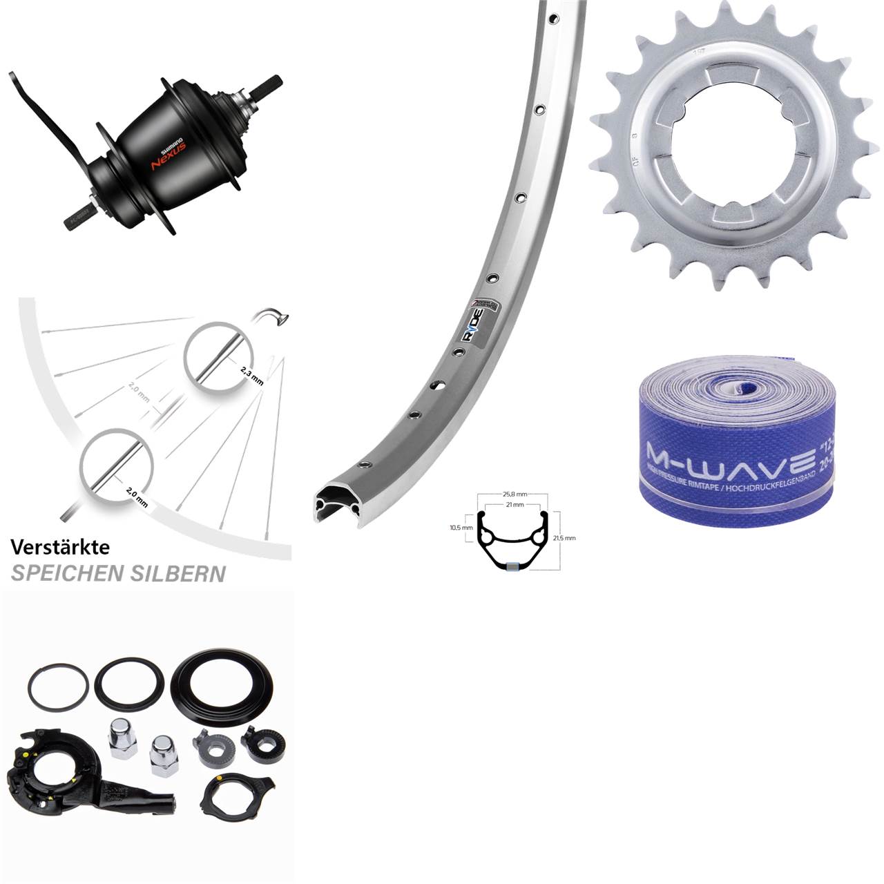 26 Zoll Hinterrad Shimano SGC3001 7-Gang Rücktrittbremse Ryde Zac 421 silbern
