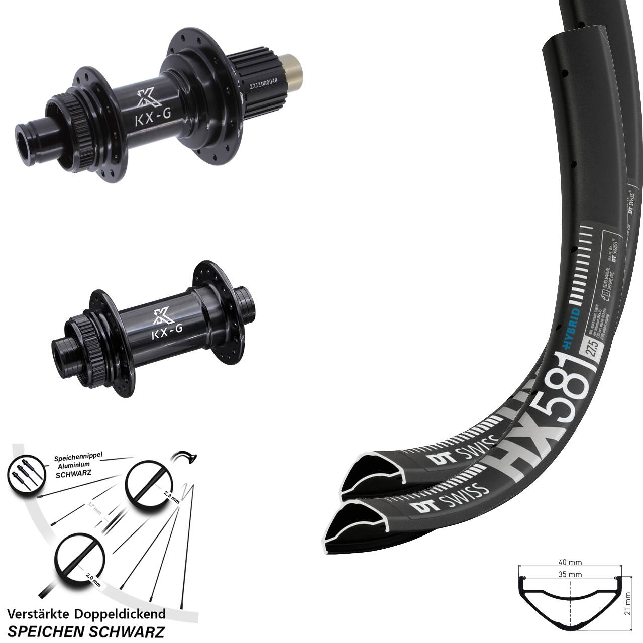 Laufradsatz Centerlock 27,5 Zoll DT Swiss HX 581 KX-G Micro Spline 15x100 12x142