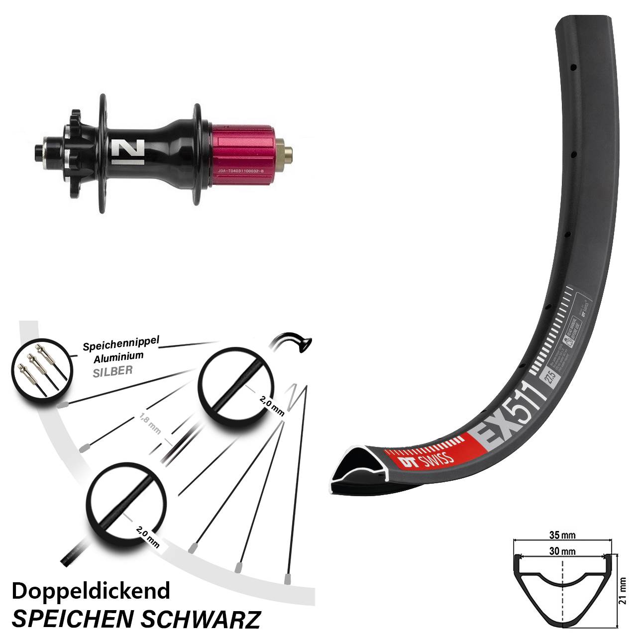 29 Zoll DT Swiss EX 511 Novatec Superlight 6-Loch Hinterrad QR 8-12 fach HG