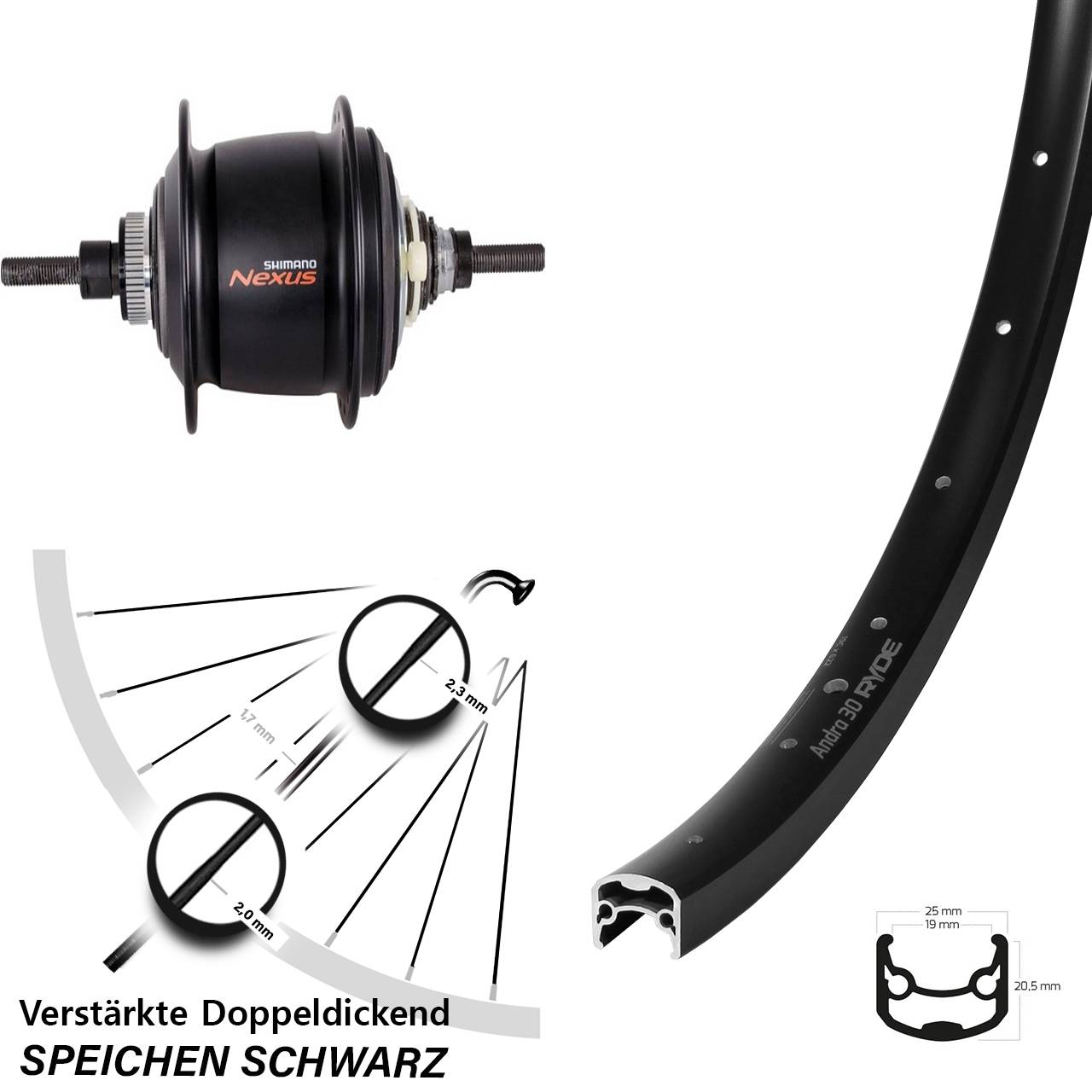 28 Zoll Dyde Andra 30 8-Gang Hinterrad Centerlock